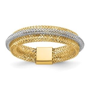 Leslie's 14k Yellow Gold & Rhodium Polished/Textured Stretch Ring